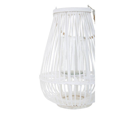 Orsina Lentigo Small White Bamboo Lantern | Coastal Candle Holder