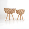 Orsina Lentigo Handwoven Natural Grass Planters with Wood Legs – Set of 2
