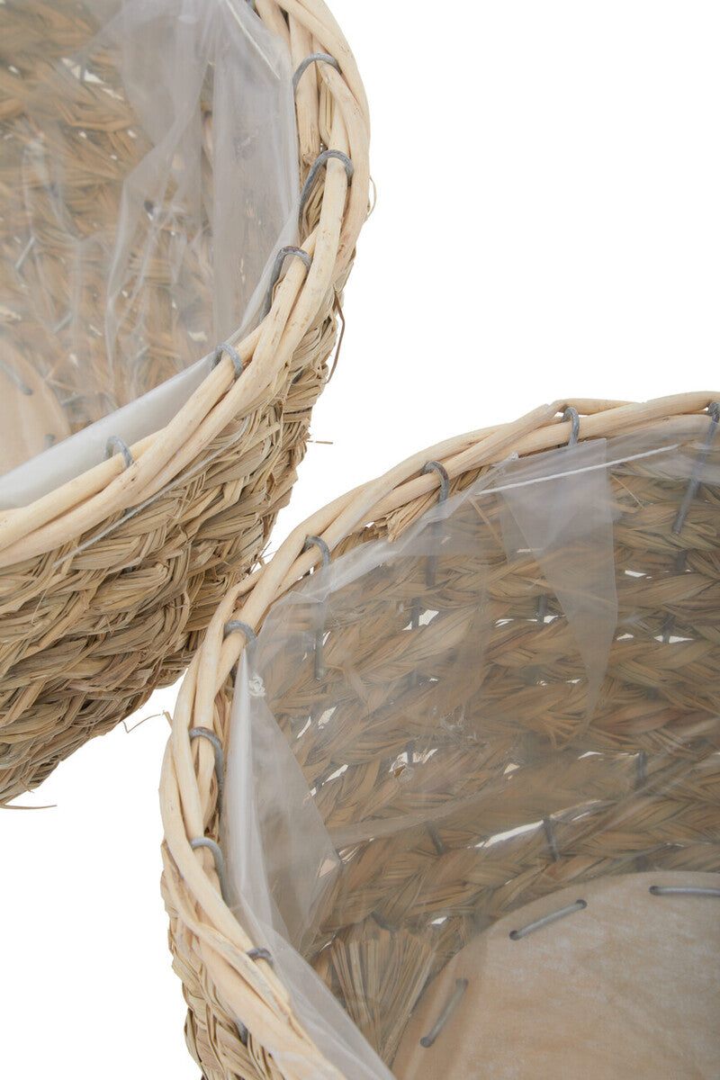 Orsina Lentigo Handwoven Natural Grass Planters with Wood Legs – Set of 2