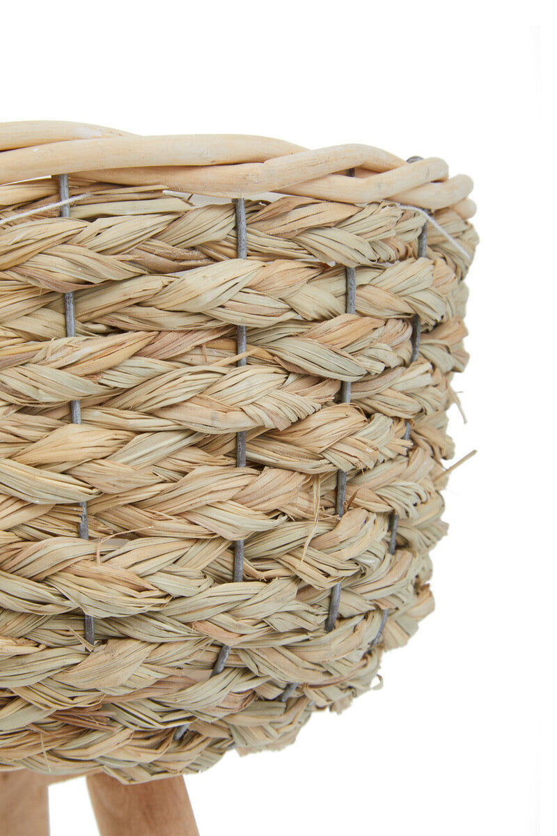 Orsina Lentigo Handwoven Natural Grass Planters with Wood Legs – Set of 2