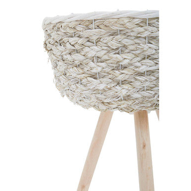 Orsina Lentigo White Woven Planters with Wooden Legs – Set of 2