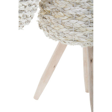 Orsina Lentigo White Woven Planters with Wooden Legs – Set of 2