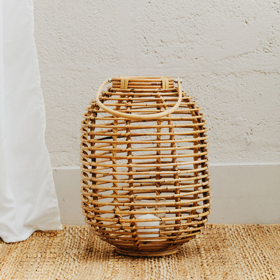 Orsina Mataram Tall Natural Rattan Lantern | Handwoven Coastal Decor