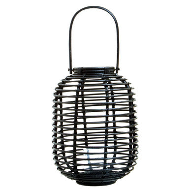 Orsina Mataram Tall Black Natural Rattan Lantern | Handwoven Candle Holder