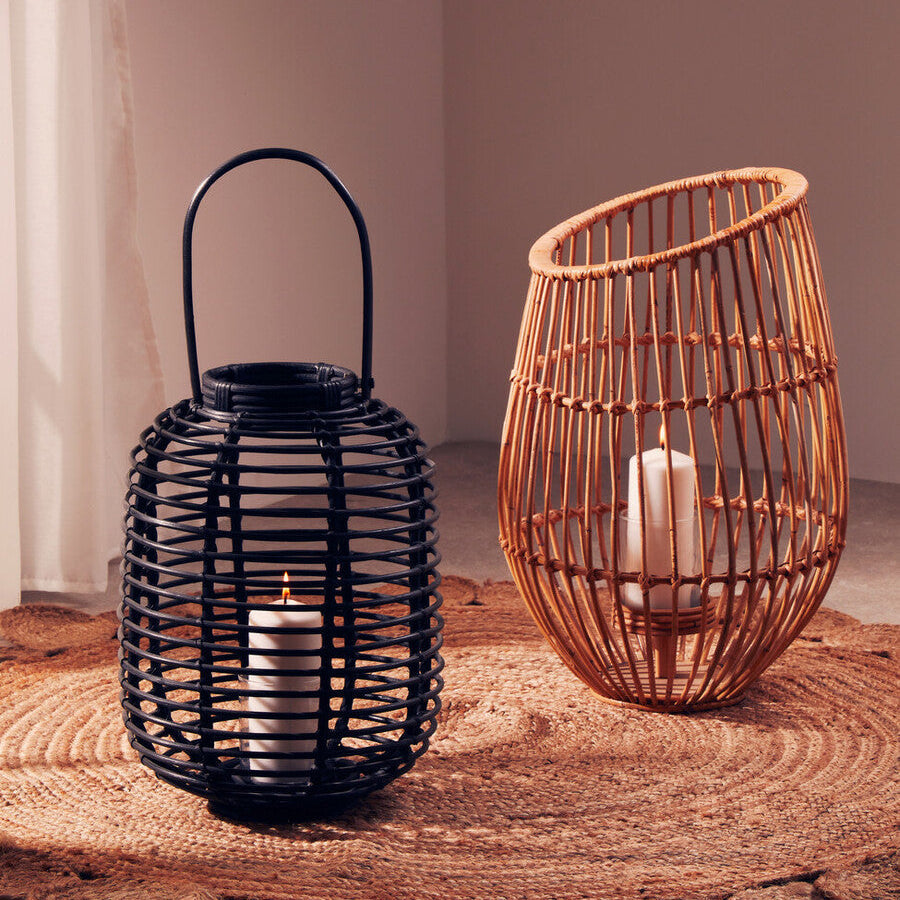 Orsina Mataram Tall Black Natural Rattan Lantern | Handwoven Candle Holder