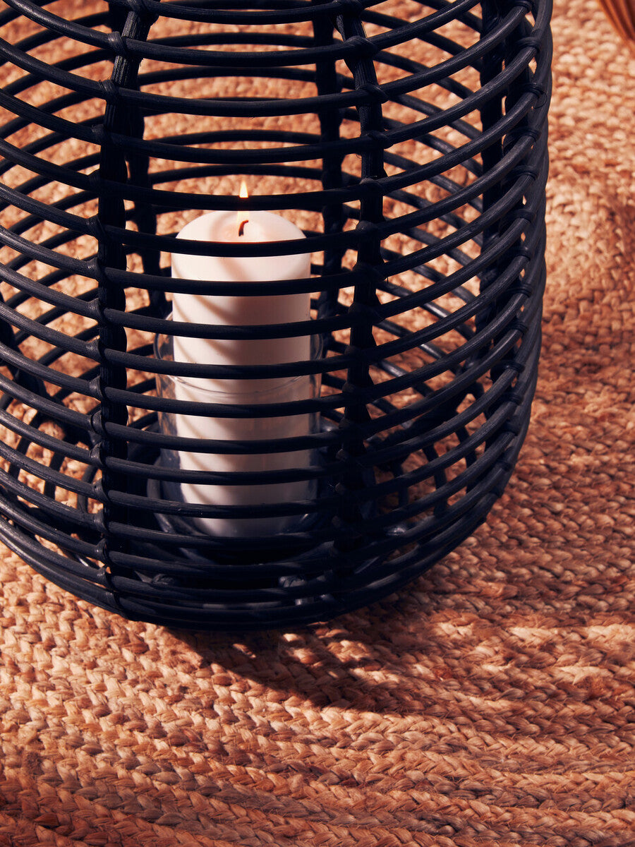 Orsina Mataram Tall Black Natural Rattan Lantern | Handwoven Candle Holder