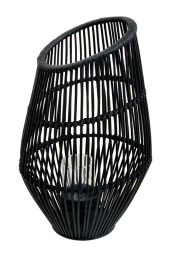 Orsina Mataram Large Black Natural Rattan Lantern | Handwoven Decor