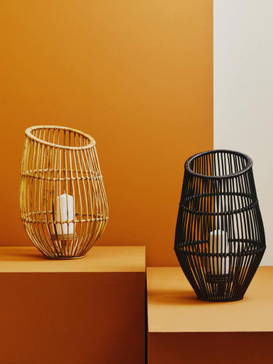 Orsina Mataram Large Black Natural Rattan Lantern | Handwoven Decor