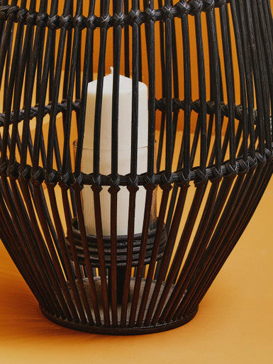 Orsina Mataram Large Black Natural Rattan Lantern | Handwoven Decor