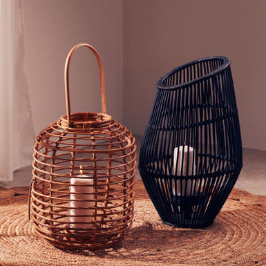 Orsina Mataram Large Black Natural Rattan Lantern | Handwoven Decor