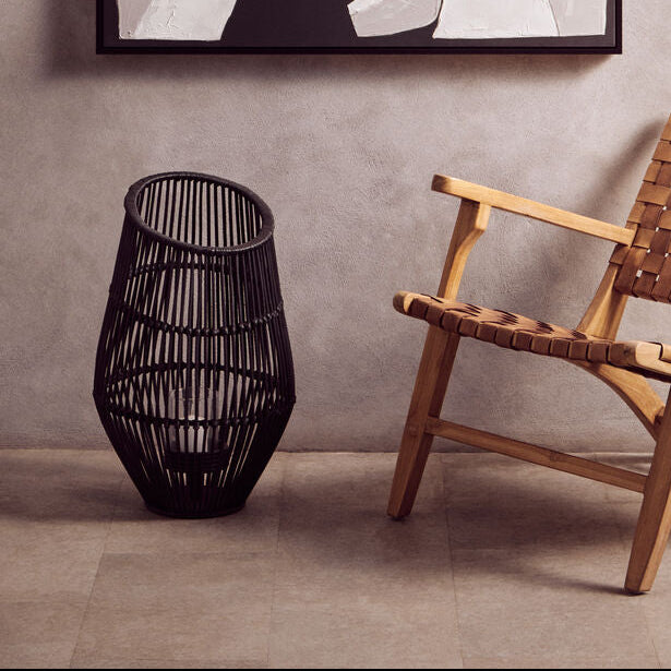 Orsina Mataram Large Black Natural Rattan Lantern | Handwoven Decor