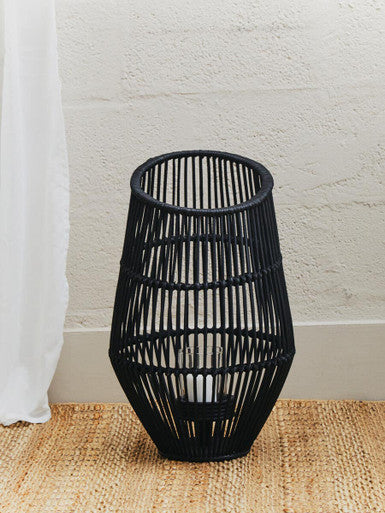 Orsina Mataram Large Black Natural Rattan Lantern | Handwoven Decor