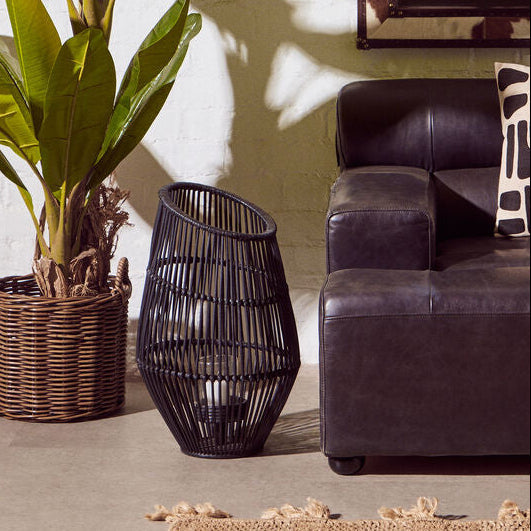 Orsina Mataram Large Black Natural Rattan Lantern | Handwoven Decor