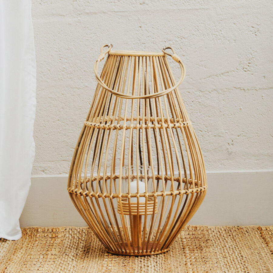 Orsina Mataram Woven Lantern – Tapered Decorative Table Lamp with Hoop