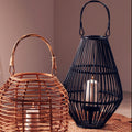 Orsina Mataram Black Lantern – Modern Woven Candle Holder with Handle