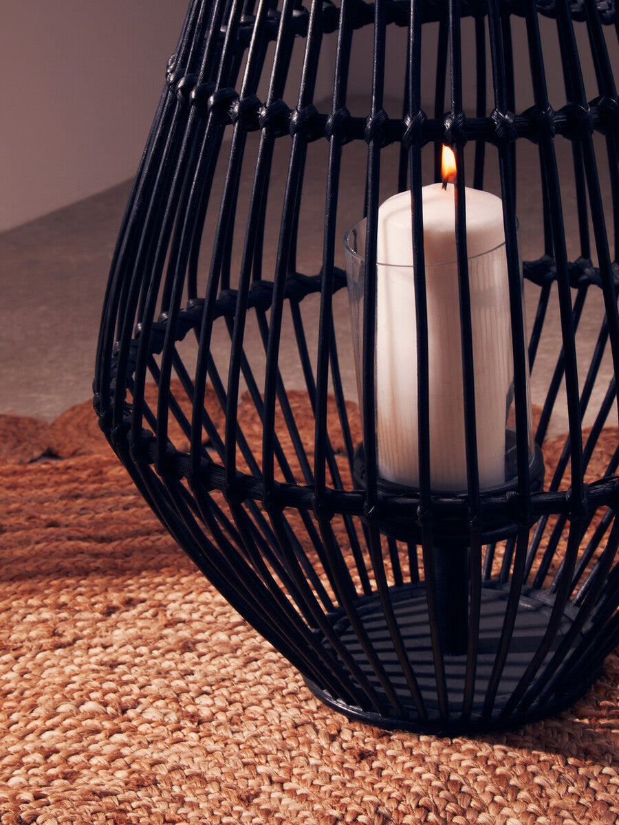Orsina Mataram Black Lantern – Modern Woven Candle Holder with Handle