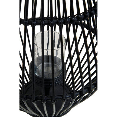 Orsina Mataram Black Lantern – Modern Woven Candle Holder with Handle