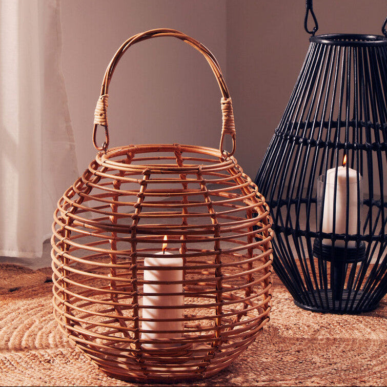 Orsina Mataram Natural Rattan Round Lantern – Handwoven Boho Decor