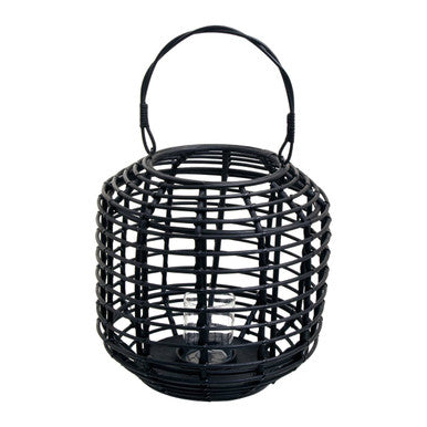 Orsina Mataram Black Rattan Lantern – Handwoven Boho Decor with Glass