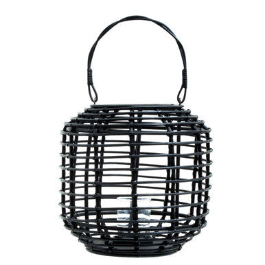 Orsina Mataram Black Rattan Lantern – Handwoven Boho Decor with Glass