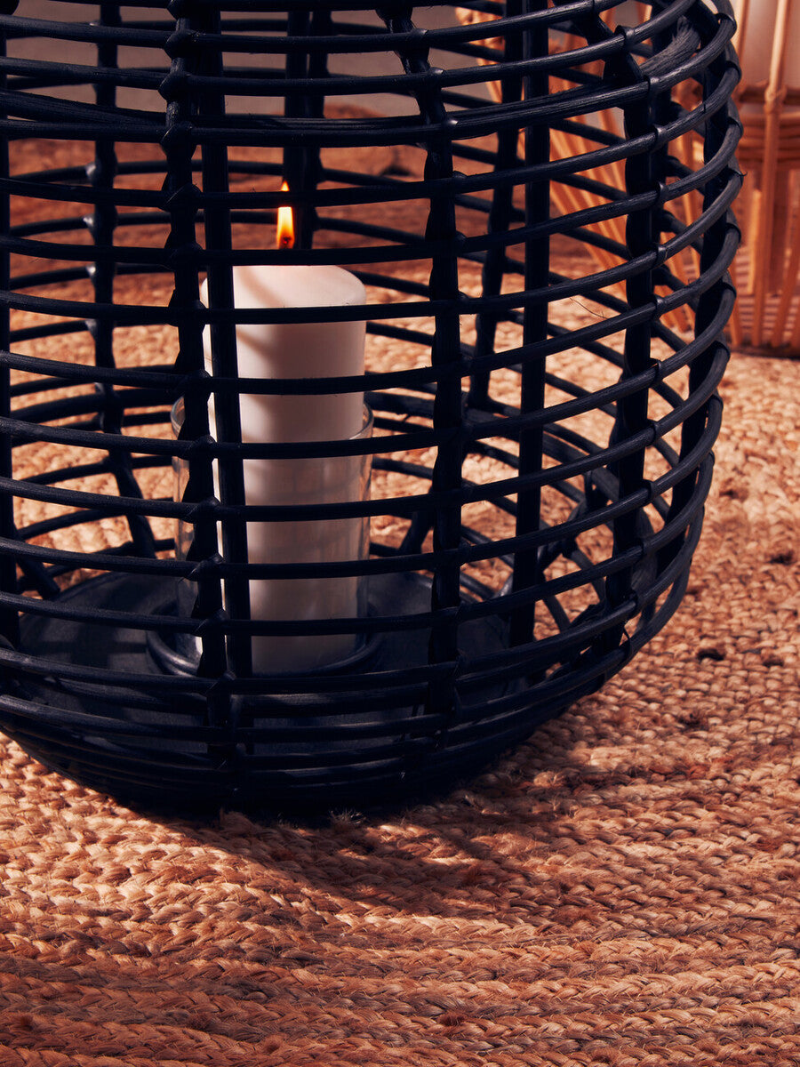 Orsina Mataram Black Rattan Lantern – Handwoven Boho Decor with Glass