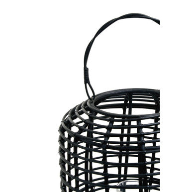 Orsina Mataram Black Rattan Lantern – Handwoven Boho Decor with Glass