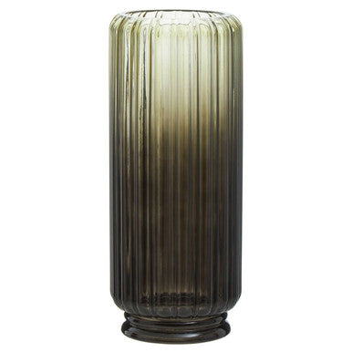 Orsina Chima Large Grey Ribbed Glass Vase – Ombre Smoked Glass Decor