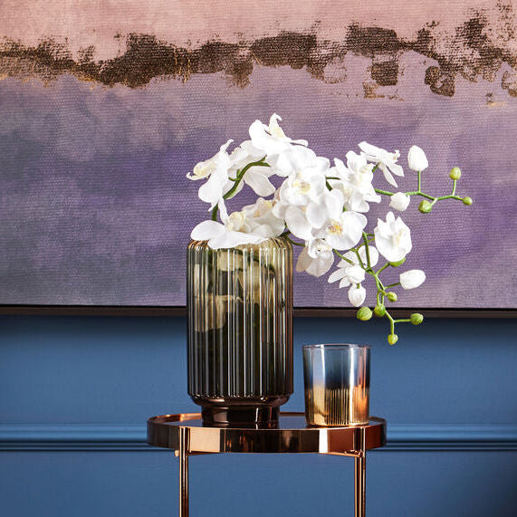 Orsina Chima Large Grey Ribbed Glass Vase – Ombre Smoked Glass Decor