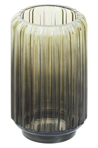 Orsina Chima Small Grey Ribbed Glass Vase – Footed Tabletop Decor