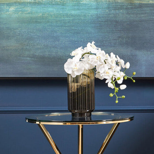 Orsina Chima Small Grey Ribbed Glass Vase – Footed Tabletop Decor