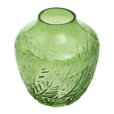 Orsina Corie Small Green Glass Vase – Botanical Embossed Flower Vase
