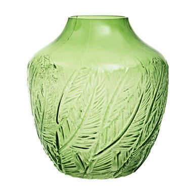 Orsina Corie Small Green Glass Vase – Botanical Embossed Flower Vase