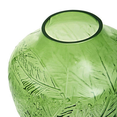 Orsina Corie Small Green Glass Vase – Botanical Embossed Flower Vase