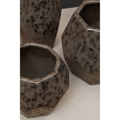 Orsina Salvo Large Ceramic Planter – Black Metallic Geometric Pot