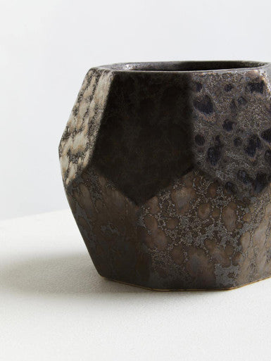 Orsina Salvo Small Ceramic Planter – Black Metallic Geometric Pot