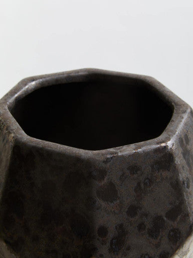 Orsina Salvo Small Ceramic Planter – Black Metallic Geometric Pot