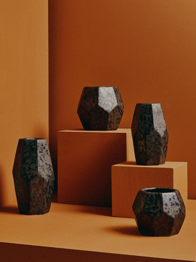 Orsina Salvo Small Ceramic Planter – Black Metallic Geometric Pot