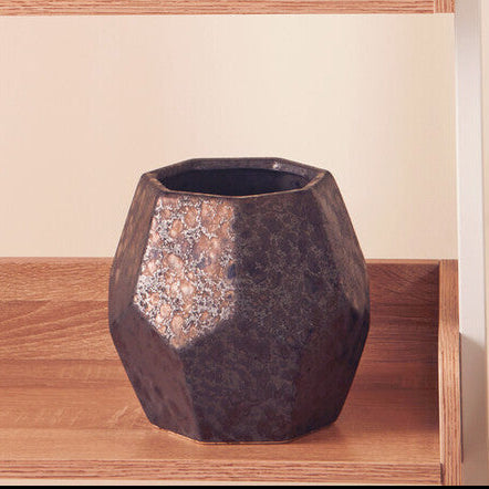 Orsina Salvo Small Ceramic Planter – Black Metallic Geometric Pot