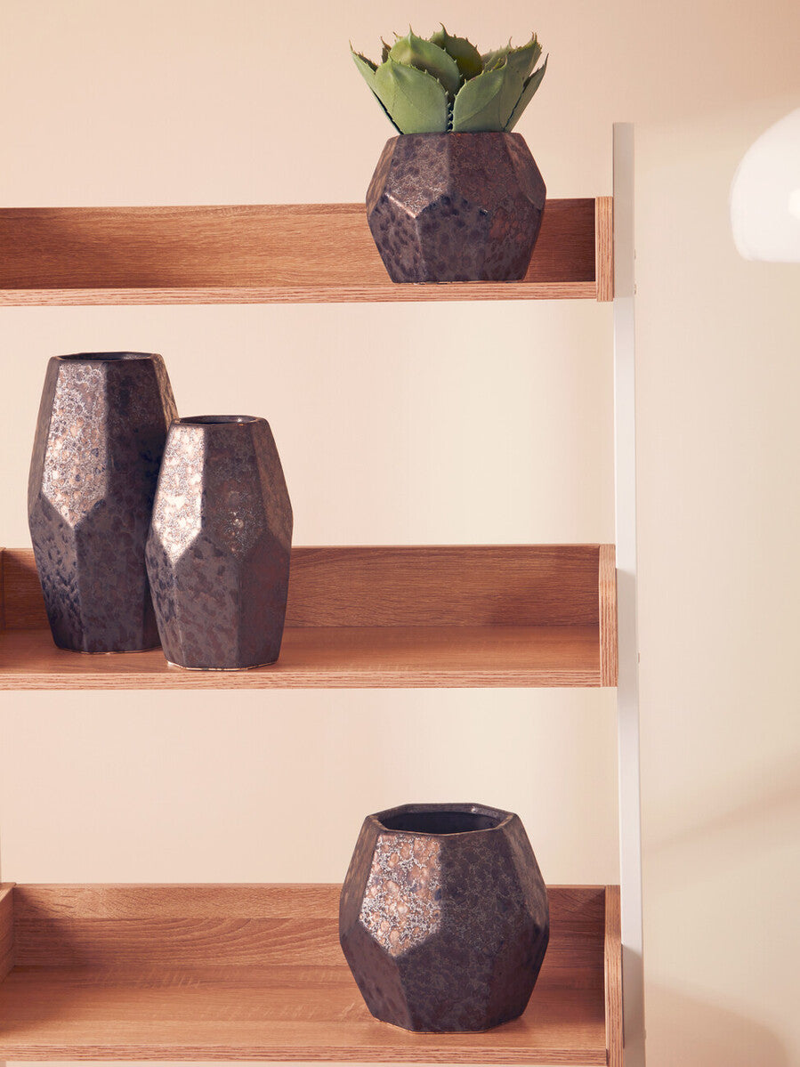 Orsina Salvo Small Ceramic Planter – Black Metallic Geometric Pot
