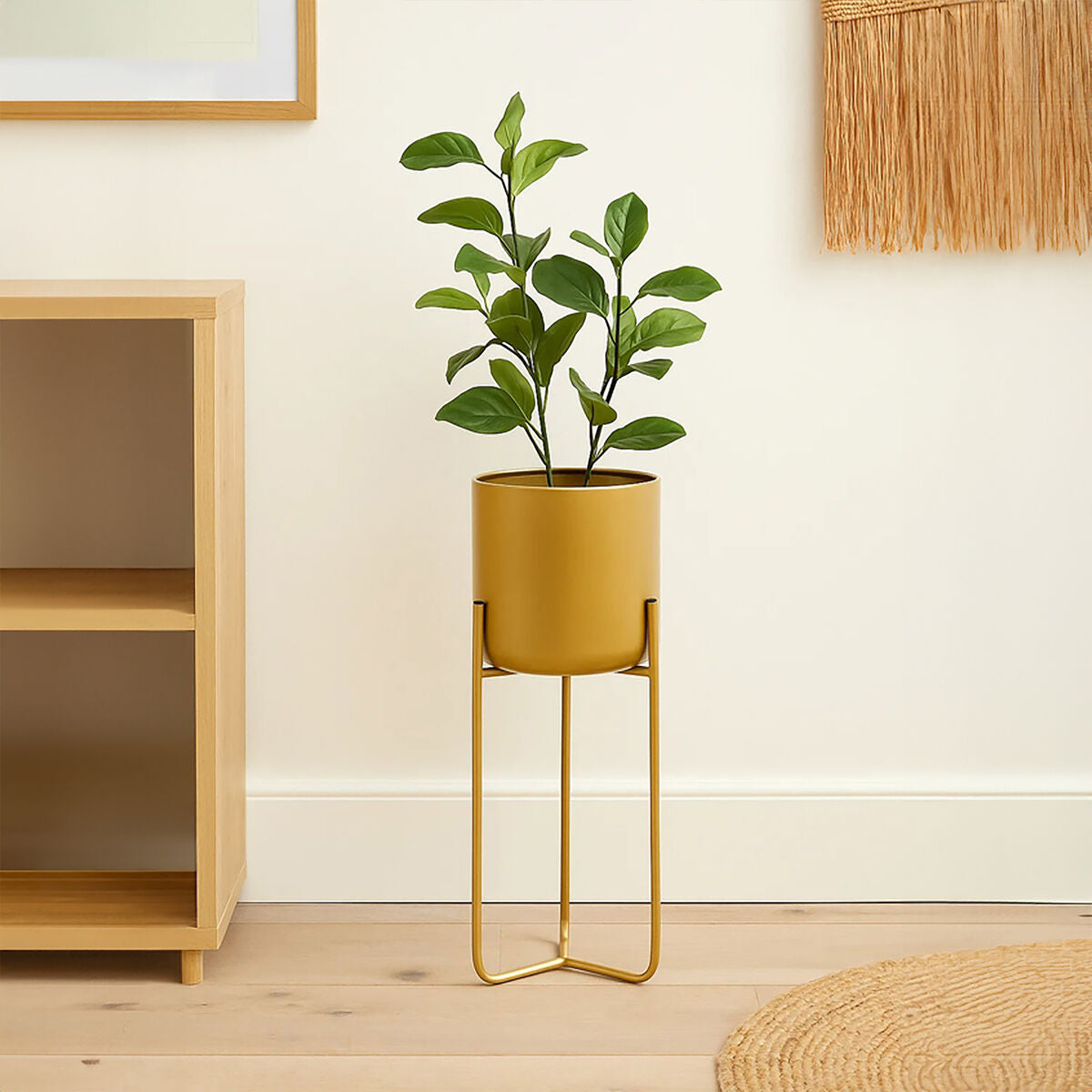 Orsina Avento Large Gold Floor Planter – Metal Tripod Plant Stand