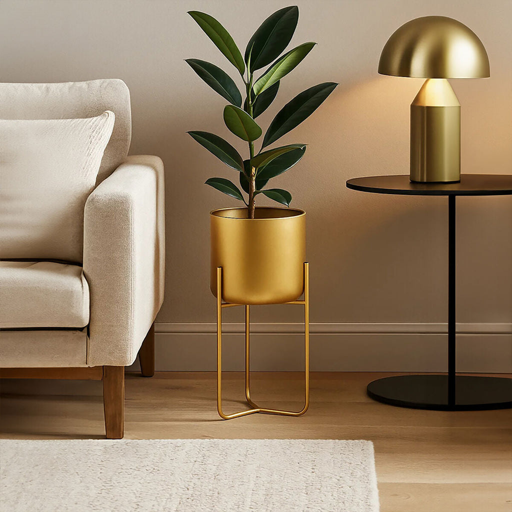 Orsina Avento Small Gold Floor Planter – Modern Metal Tripod Stand