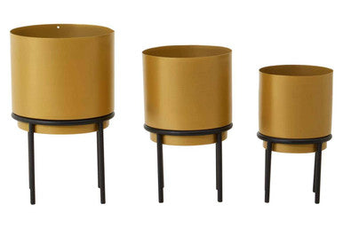 Orsina Avento Gold Finish Metal Planters with Black Stands – Set of 3