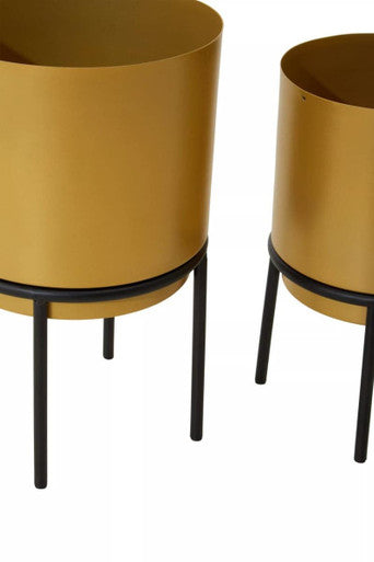 Orsina Avento Gold Finish Metal Planters with Black Stands – Set of 3