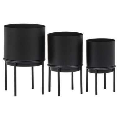 Orsina Avento Black Metal Planters | Set of 3 Modern Indoor Plant Stands