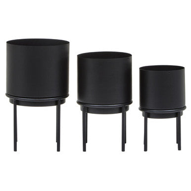 Orsina Avento Black Metal Planters | Set of 3 Modern Indoor Plant Stands