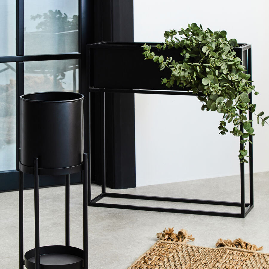 Orsina Asher Floor Standing Black Metal Plant Box | Modern Planter