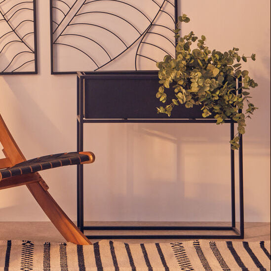 Orsina Asher Floor Standing Black Metal Plant Box | Modern Planter