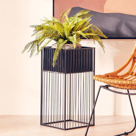 Orsina Alden Floor Standing Planter – Tall Black Iron Square Plant Stand