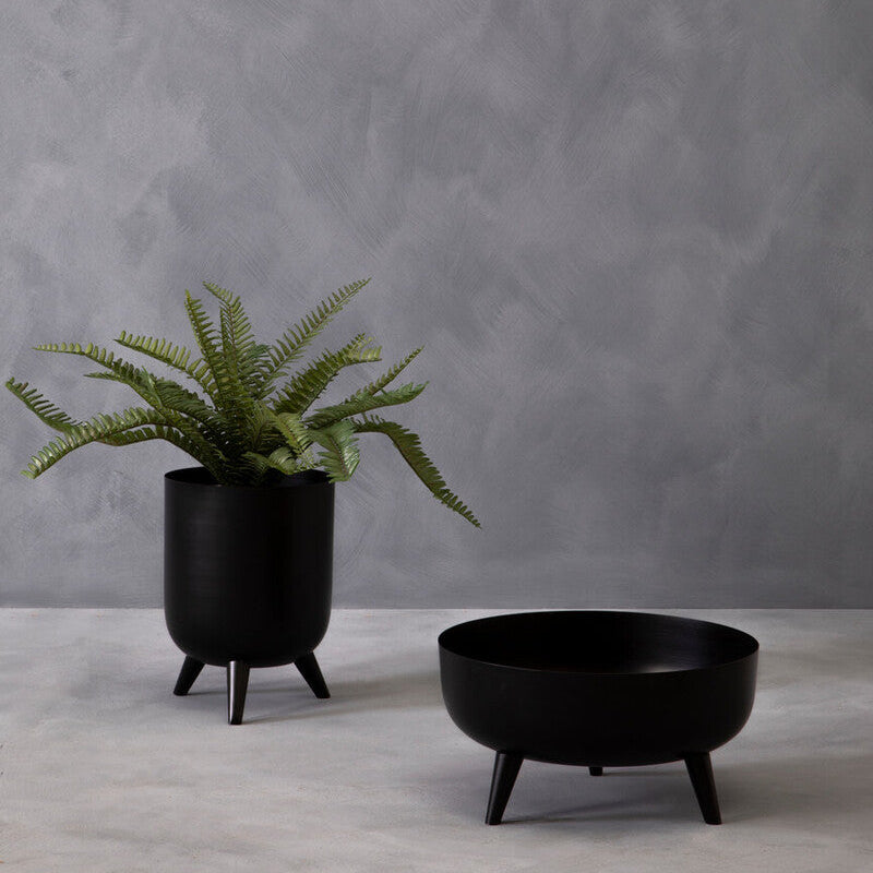 Orsina Alina Black Vase – Tall Mid-Century Modern Footed Iron Vase