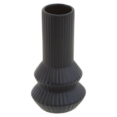 Orsina Fabia Black Ribbed Vase – Matte Ceramic Sculptural Home Decor